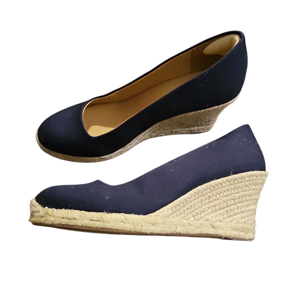 J. Crew Seville Navy Blue Canvas espadrille wedges Sz 9 - Picture 2 of 6